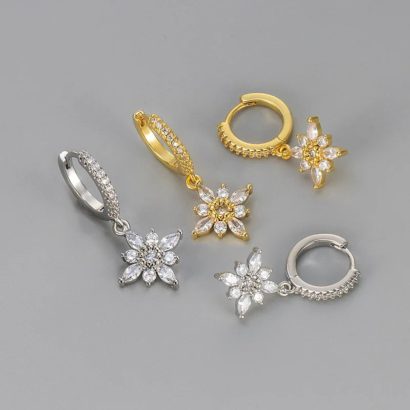 Flower Hoop Huggie Earrings Set - VEYAROSE