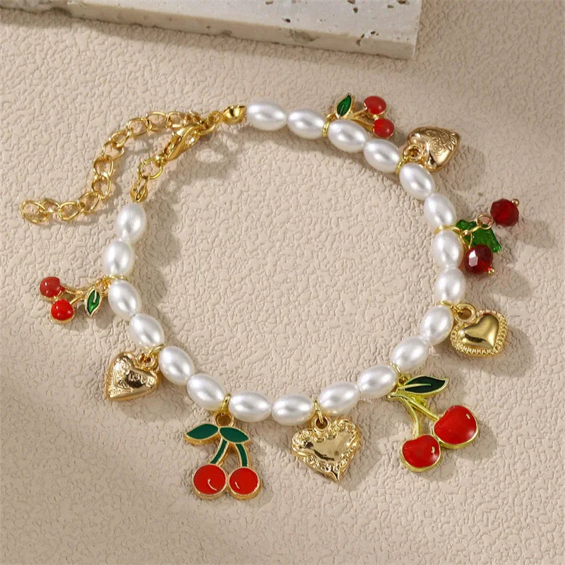 Heart Cherry Bow Bangle Bracelet - VEYAROSE