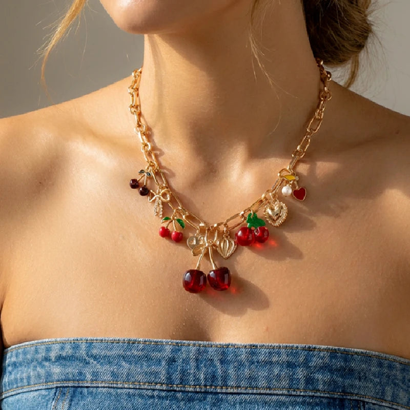 Heart Cherry Strawberry Choker Necklace - VEYAROSE