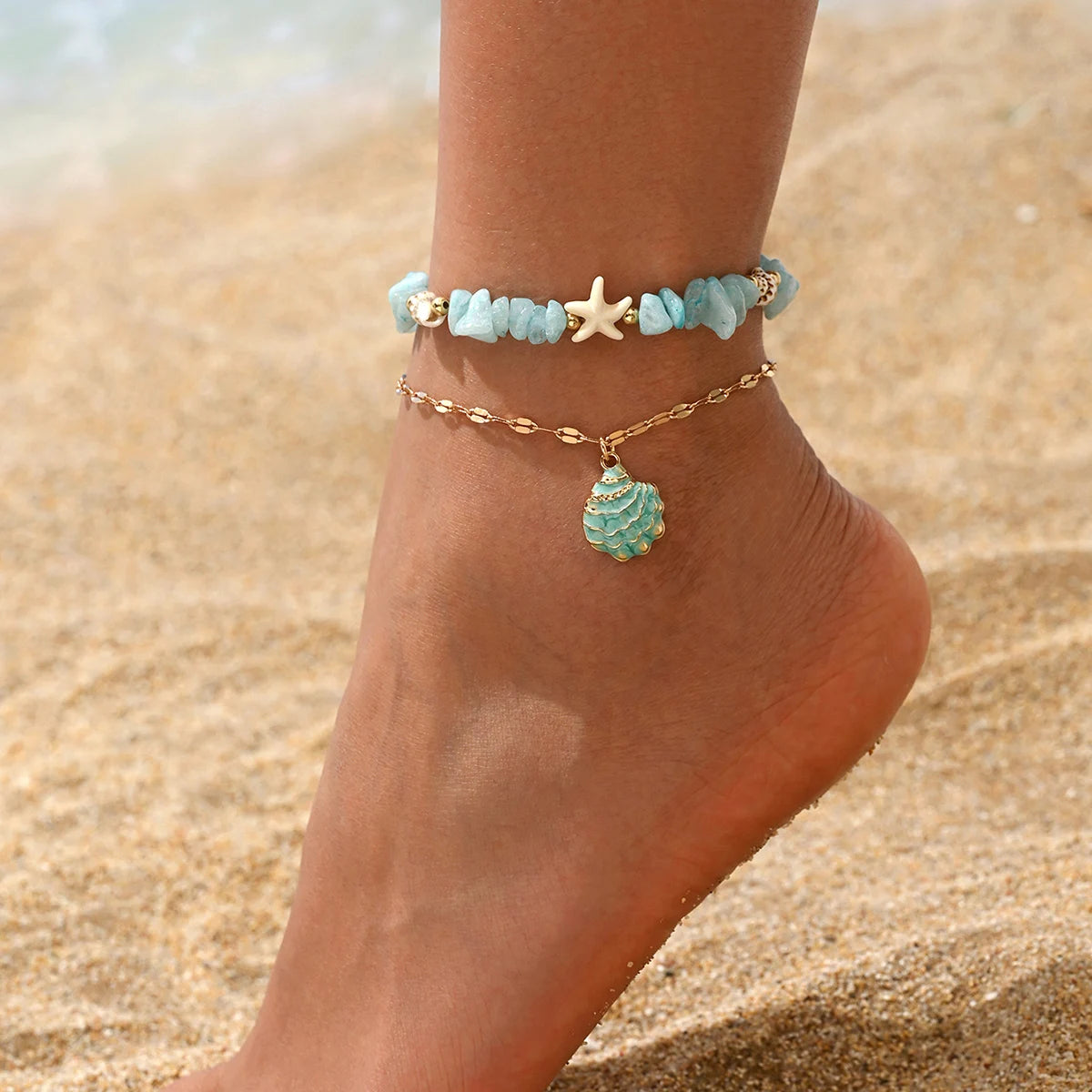 Shell Starfish Organic Anklet - VEYAROSE