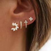 Crystal Flower Hoop Earrings Set - VEYAROSE