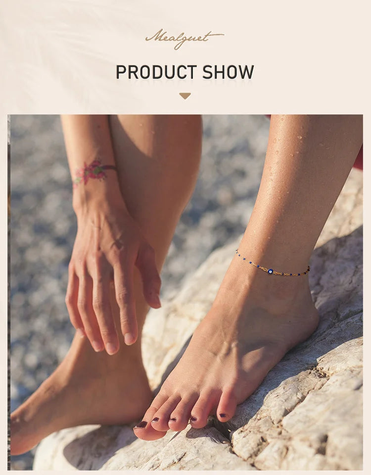 Evil Eye Beaded Blue Anklet - VEYAROSE