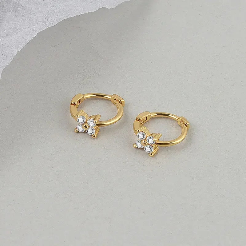 CZ Crystal Hoop Huggie Earrings - VEYAROSE