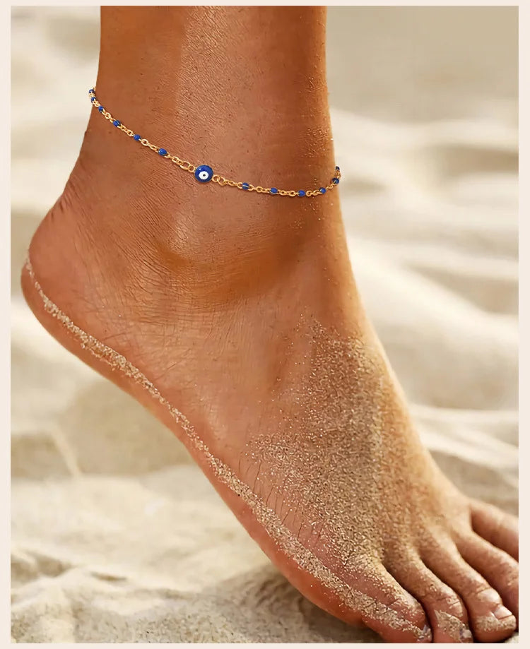 Evil Eye Beaded Blue Anklet - VEYAROSE