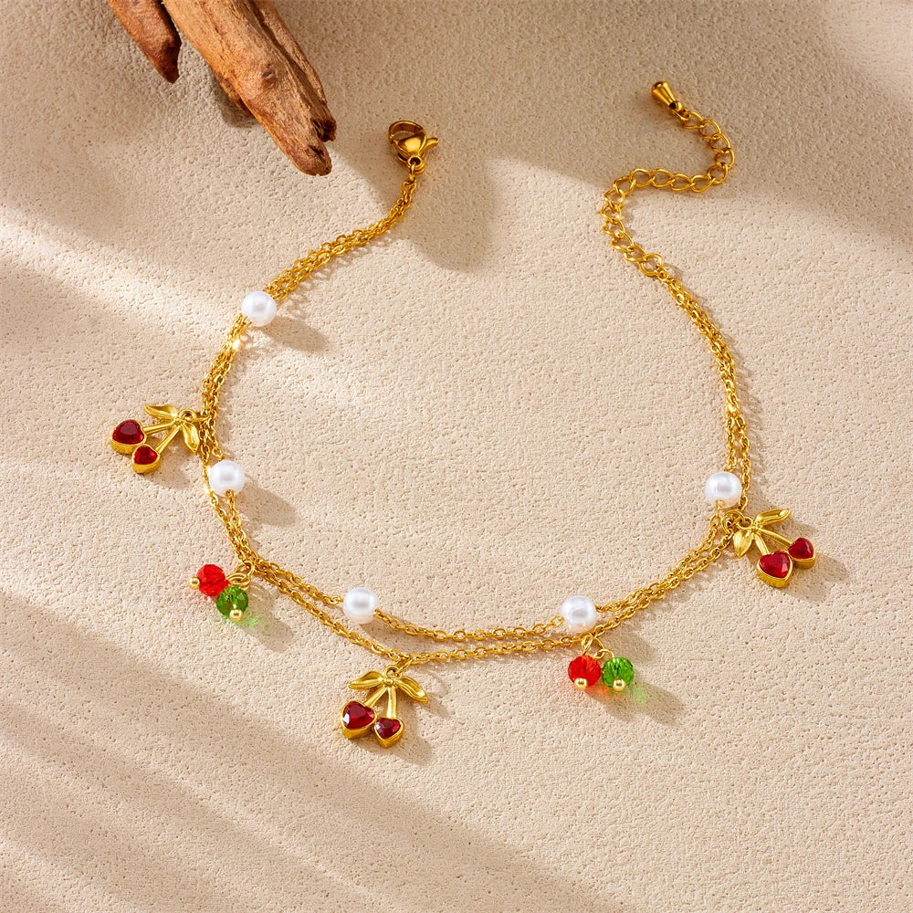 Pearl Cherry Anklet - VEYAROSE