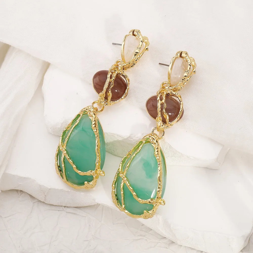 Crystal Resin Geometric Drop Earrings - VEYAROSE