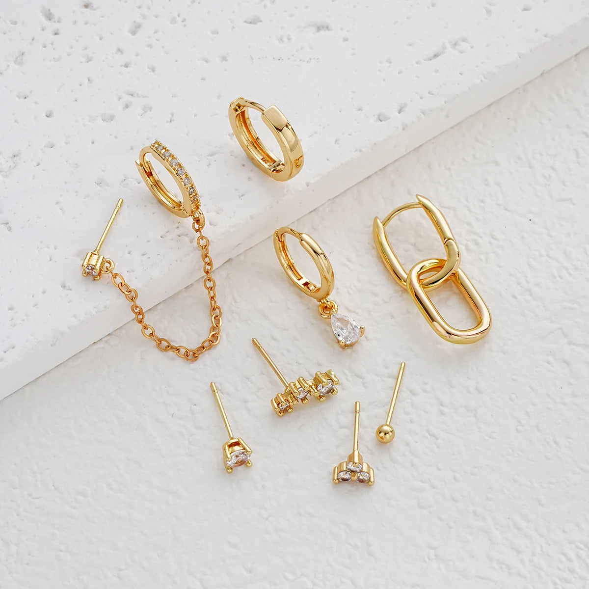 CZ Tassel Hoop Huggie Earrings Set - VEYAROSE