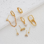 CZ Tassel Hoop Huggie Earrings Set - VEYAROSE