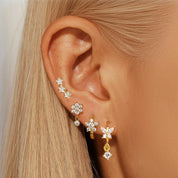 Flower Hoop Huggie Earrings Set - VEYAROSE