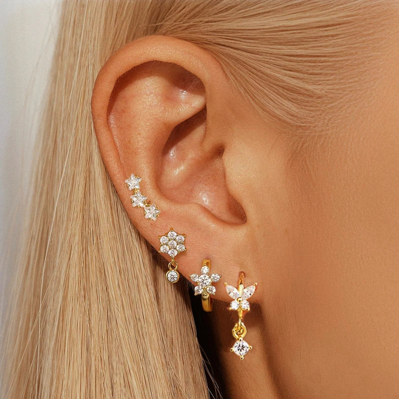 Flower Hoop Huggie Earrings Set - VEYAROSE