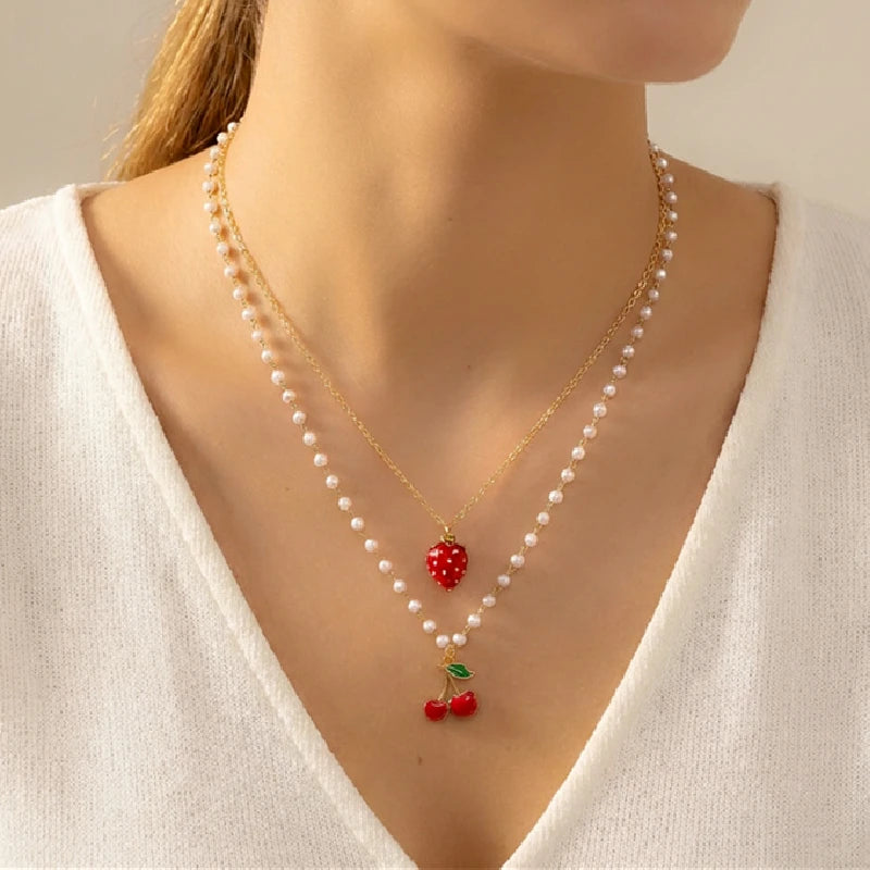 Heart Cherry Strawberry Choker Necklace - VEYAROSE