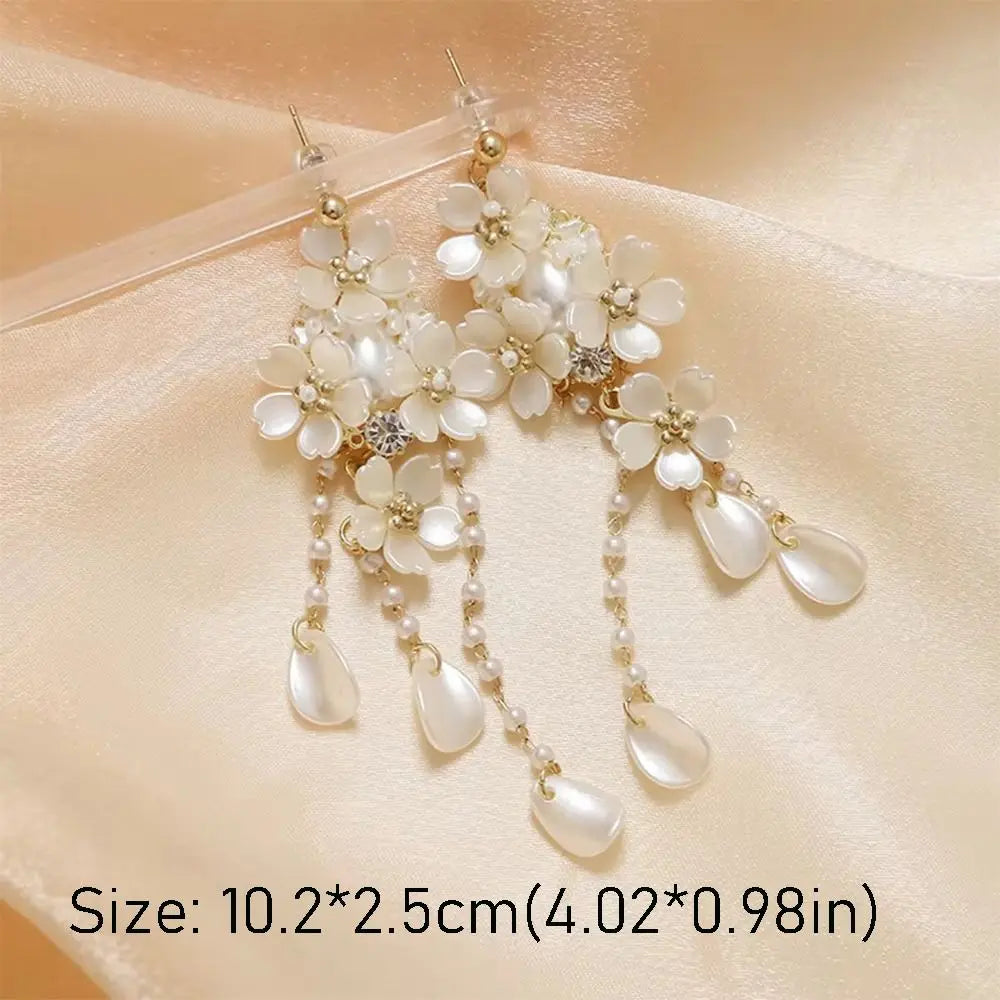 Pearl Flower Tassel Drop Earrings - VEYAROSE