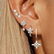 Flower Hoop Huggie Earrings Set - VEYAROSE