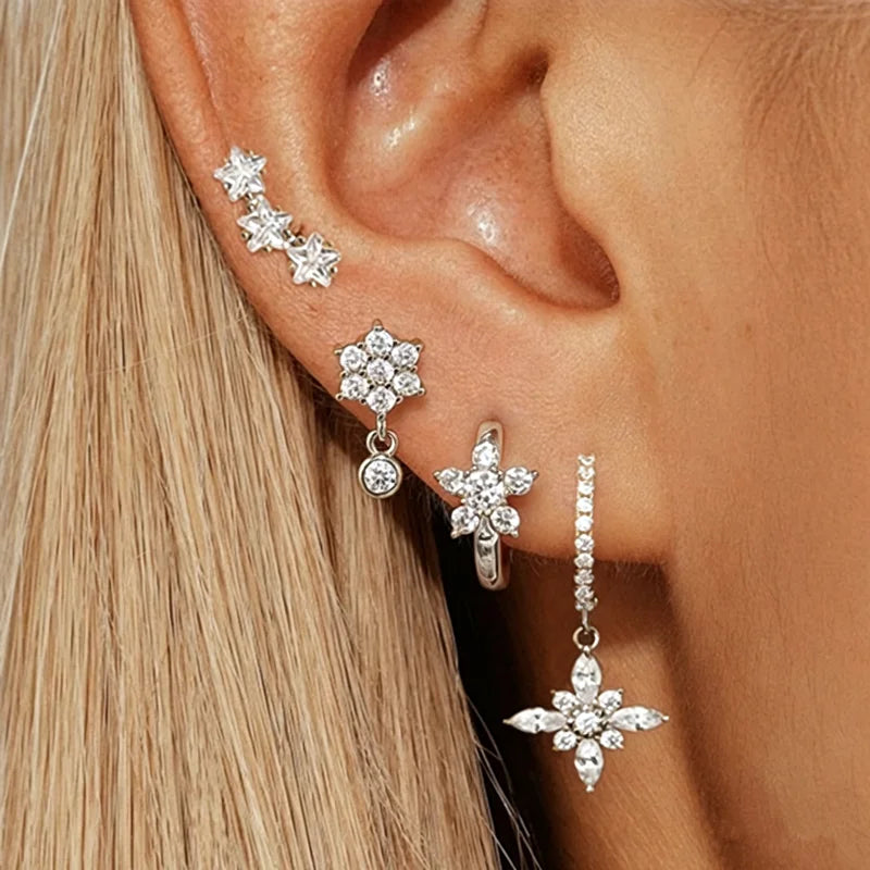 Flower Hoop Huggie Earrings Set - VEYAROSE