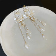 Pearl Flower Tassel Drop Earrings - VEYAROSE