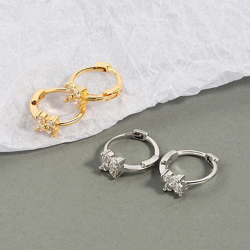 CZ Crystal Hoop Huggie Earrings - VEYAROSE