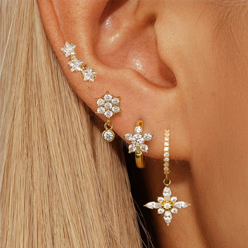Flower Hoop Huggie Earrings Set - VEYAROSE