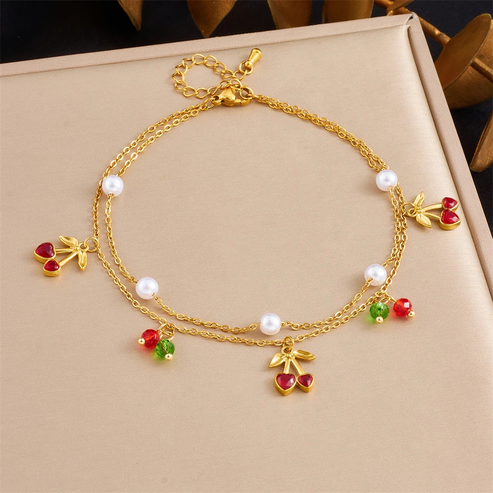 Pearl Cherry Anklet - VEYAROSE