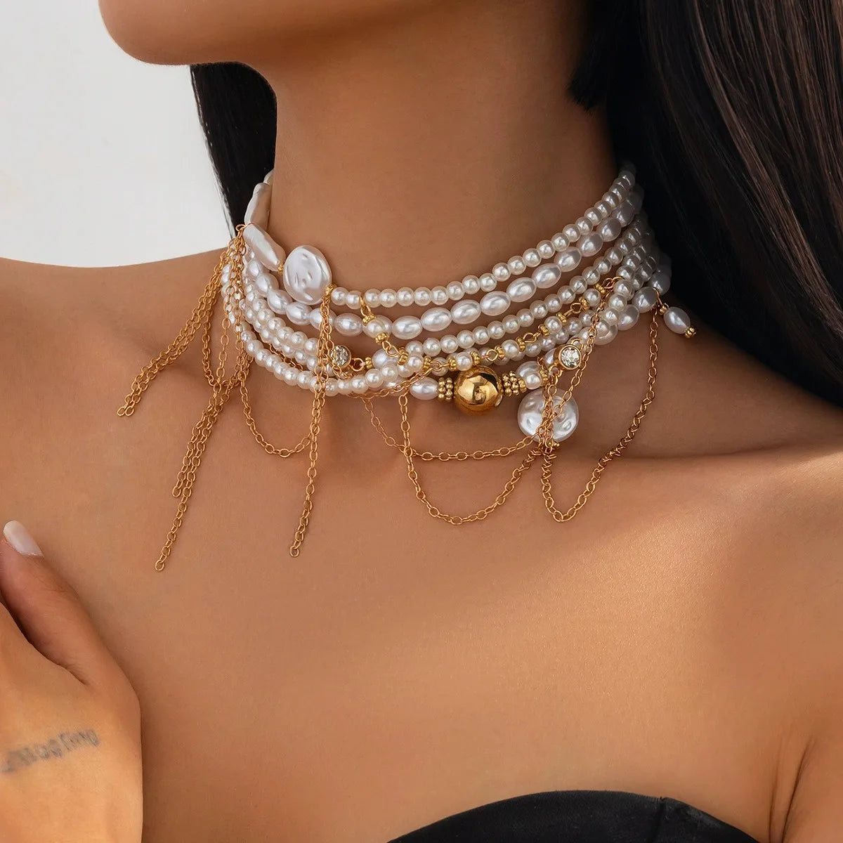 Pearl Beaded Tassel Necklace - VEYAROSE