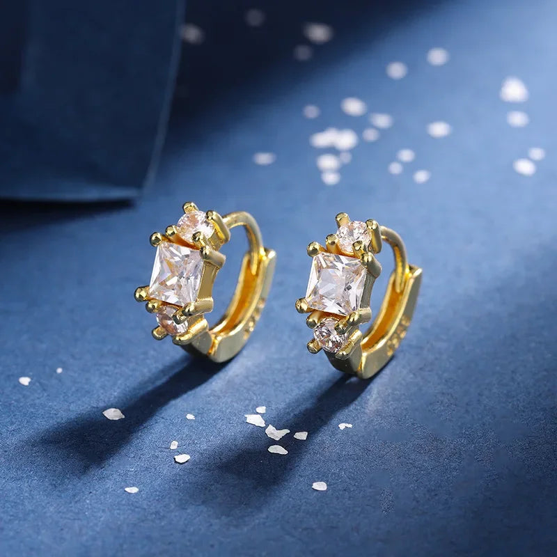 CZ Crystal Hoop Huggie Earrings - VEYAROSE