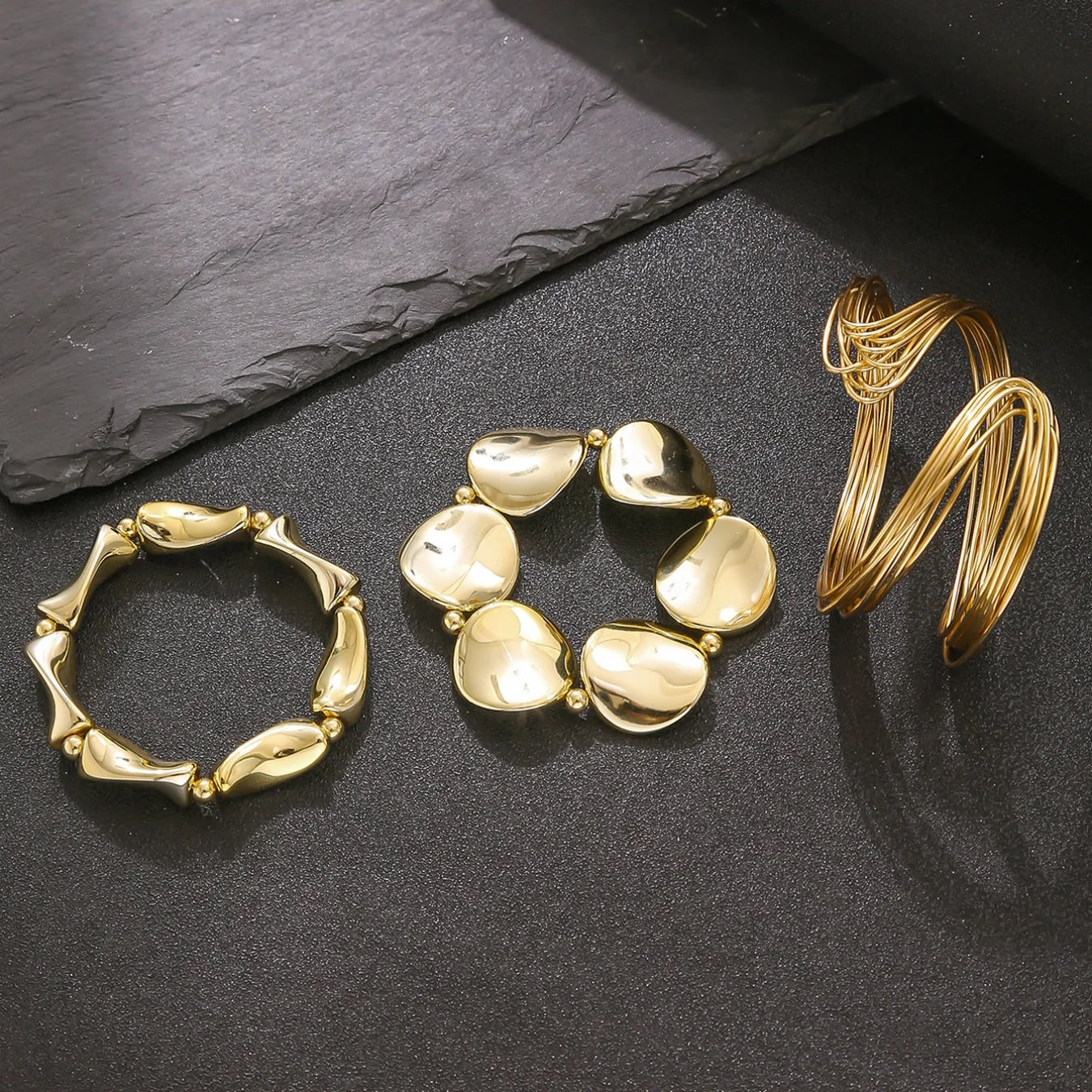 Geometric Twisted Organic Cuff Bracelet Set - VEYAROSE