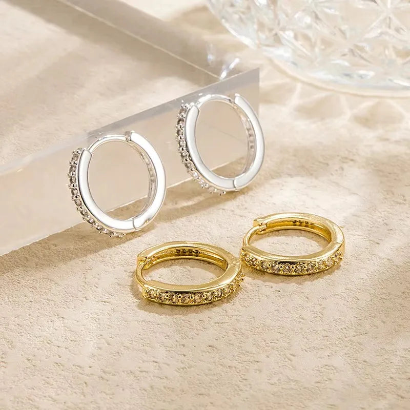 CZ Crystal Hoop Huggie Earrings Set - VEYAROSE
