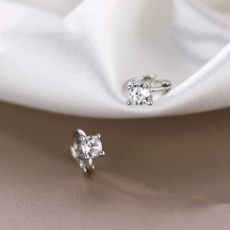 CZ Crystal Hoop Huggie Earrings - VEYAROSE