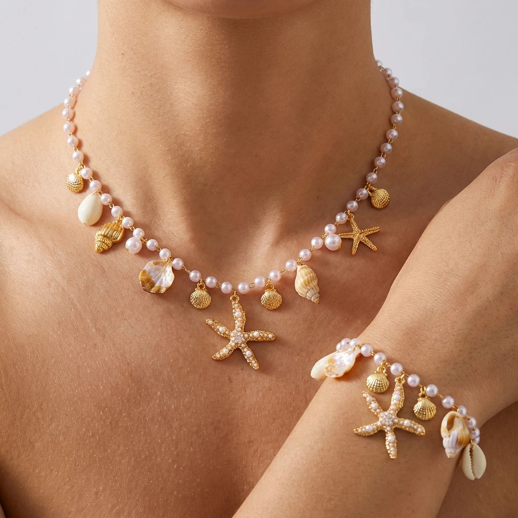 Pearl Shell Starfish Necklace - VEYAROSE
