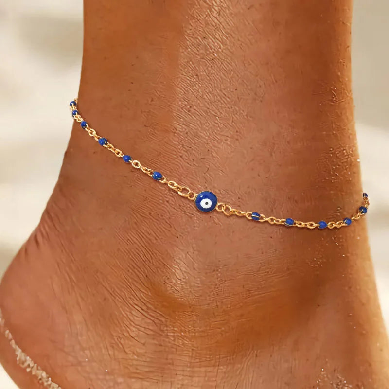 Evil Eye Beaded Blue Anklet - VEYAROSE