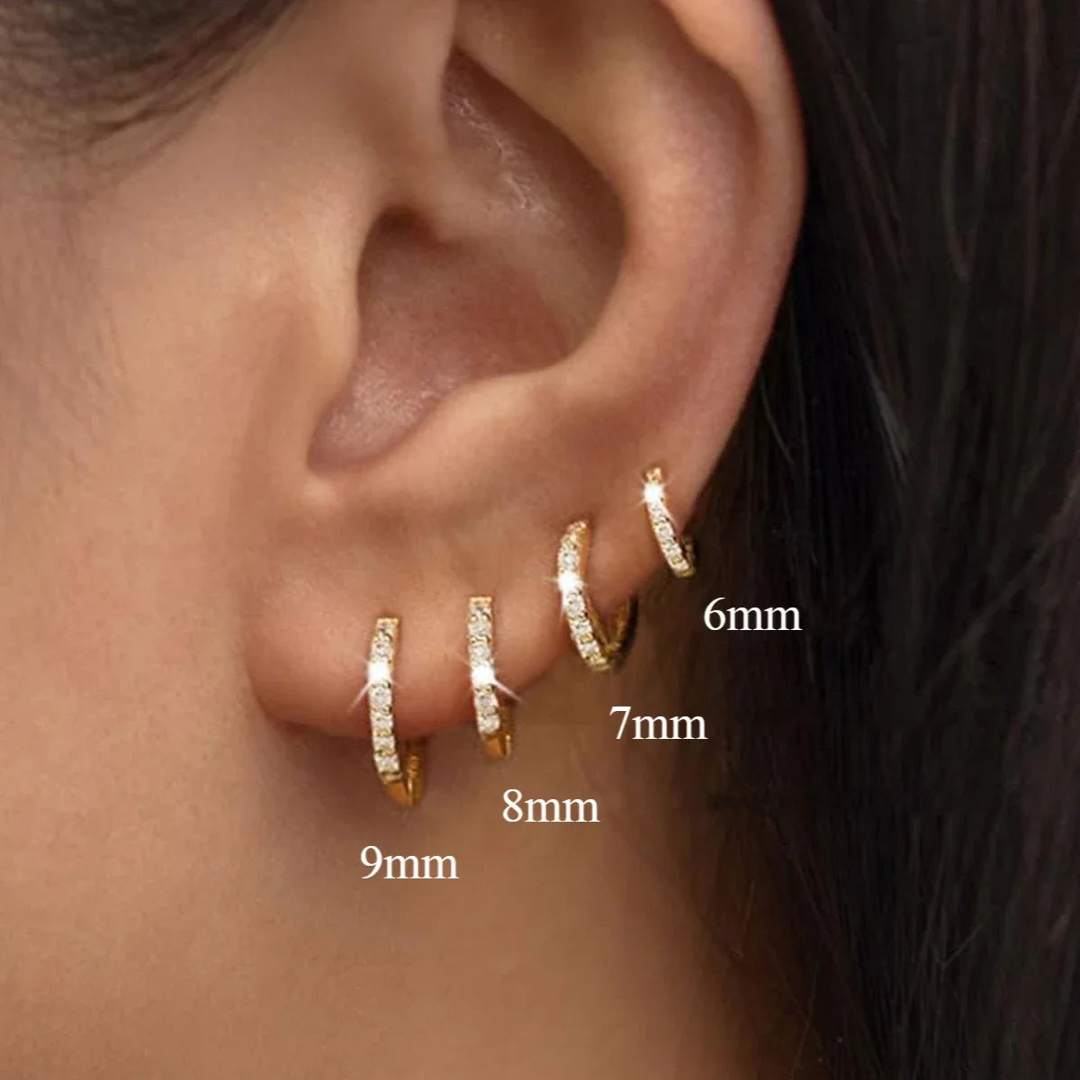 CZ Crystal Hoop Huggie Earrings Set - VEYAROSE