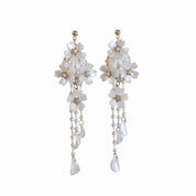 Pearl Flower Tassel Drop Earrings - VEYAROSE