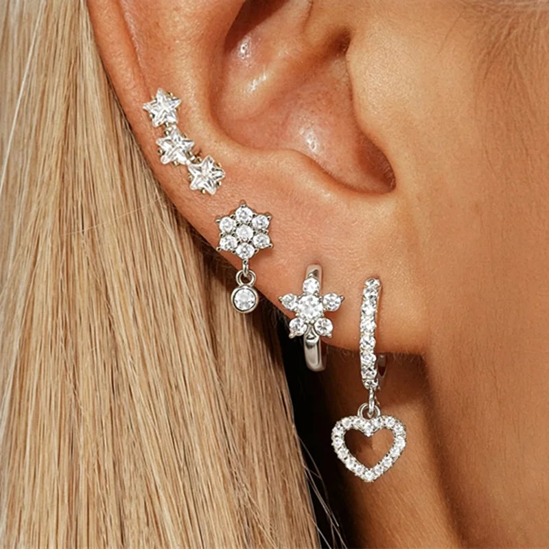Flower Hoop Huggie Earrings Set - VEYAROSE
