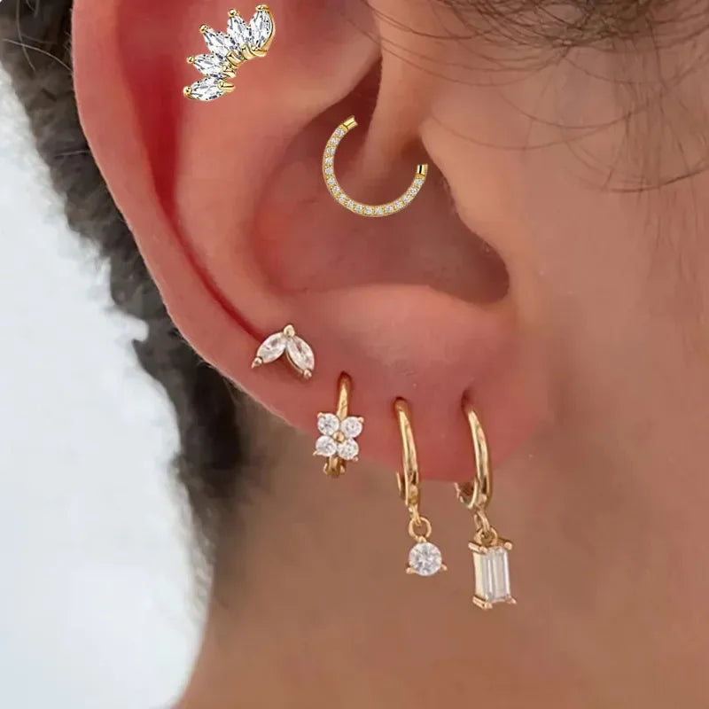 CZ Crystal Hoop Huggie Earrings - VEYAROSE