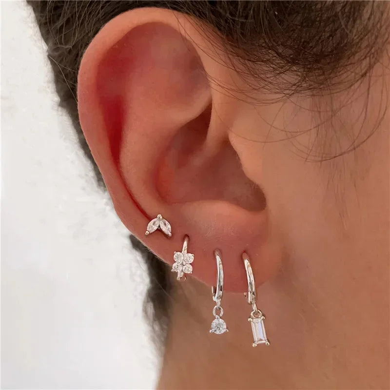 CZ Crystal Hoop Huggie Earrings - VEYAROSE