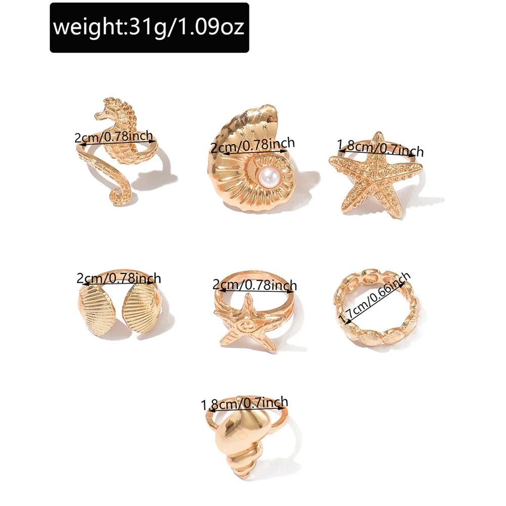 Pearl Starfish Conch Ring Set - VEYAROSE