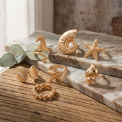 Pearl Starfish Conch Ring Set - VEYAROSE