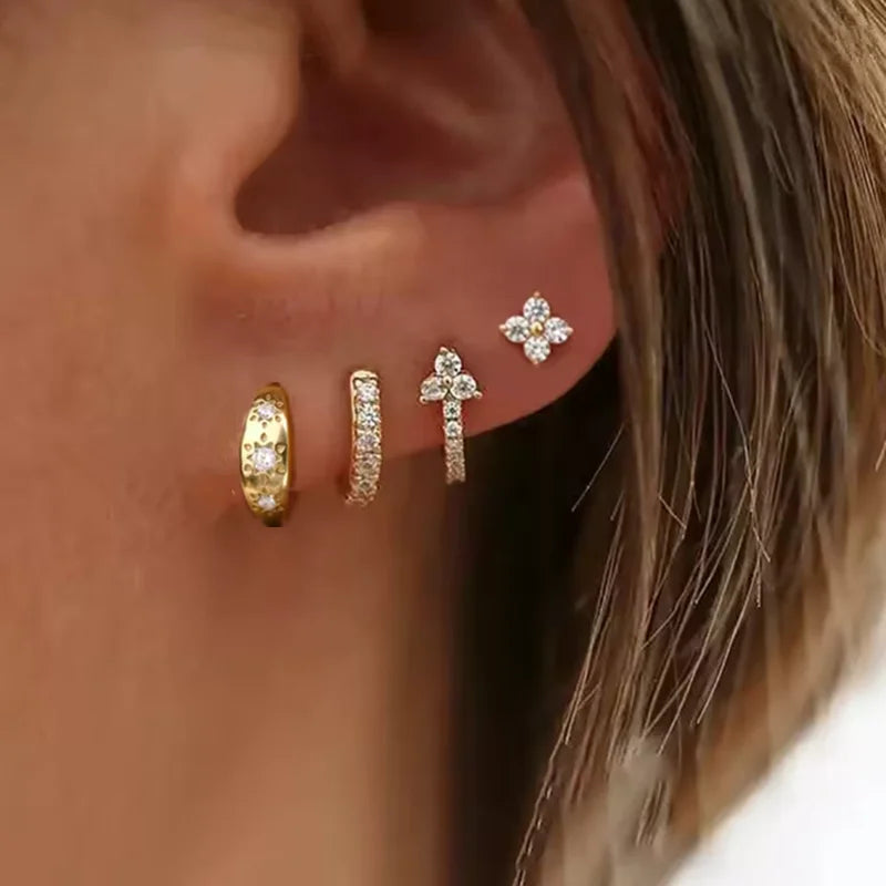 Crystal Flower Hoop Earrings Set - VEYAROSE