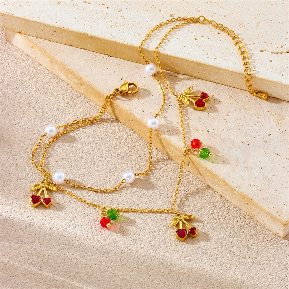 Pearl Cherry Anklet - VEYAROSE