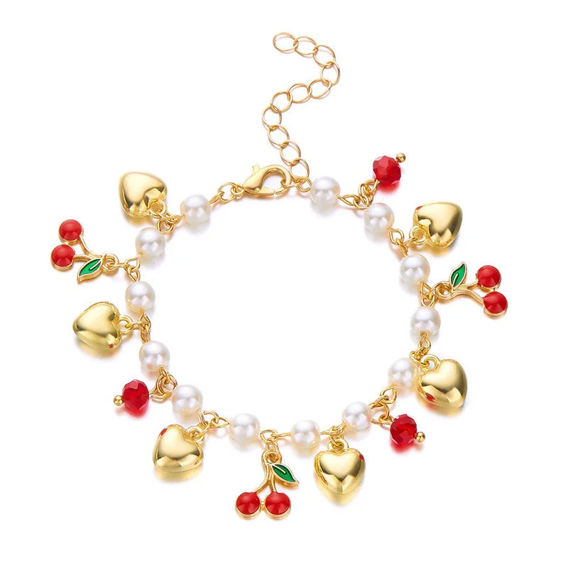 Heart Cherry Bow Bangle Bracelet - VEYAROSE