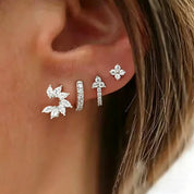 Crystal Flower Hoop Earrings Set - VEYAROSE