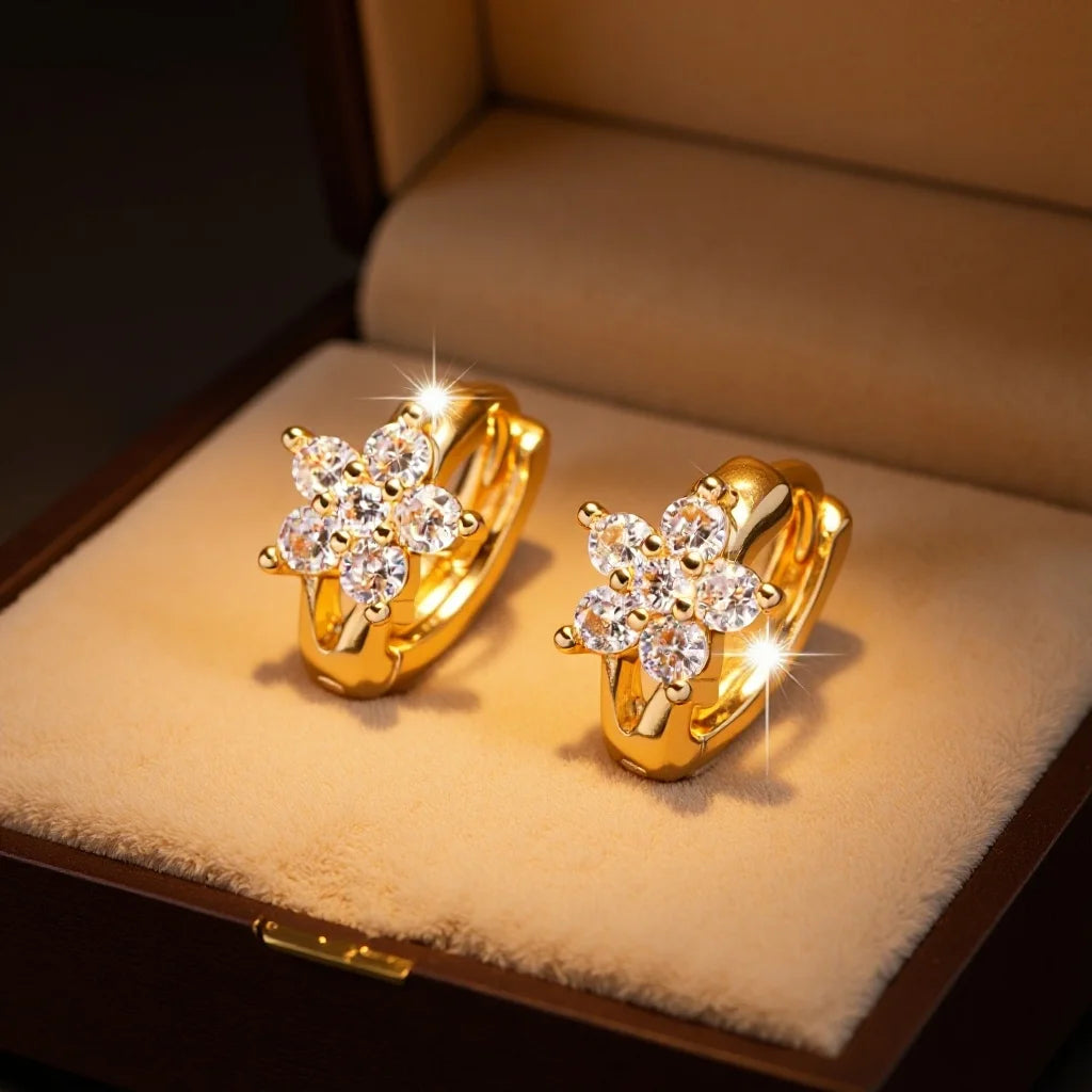 Flower Hoop Huggie Earrings Set - VEYAROSE