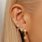 Flower Hoop Huggie Earrings Set - VEYAROSE