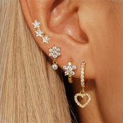 Flower Hoop Huggie Earrings Set - VEYAROSE