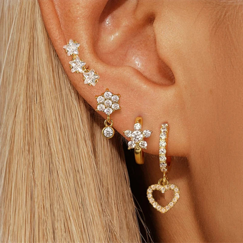 Flower Hoop Huggie Earrings Set - VEYAROSE