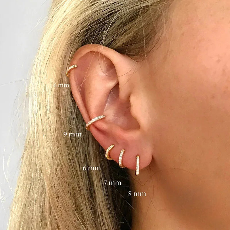 CZ Crystal Hoop Huggie Earrings Set - VEYAROSE
