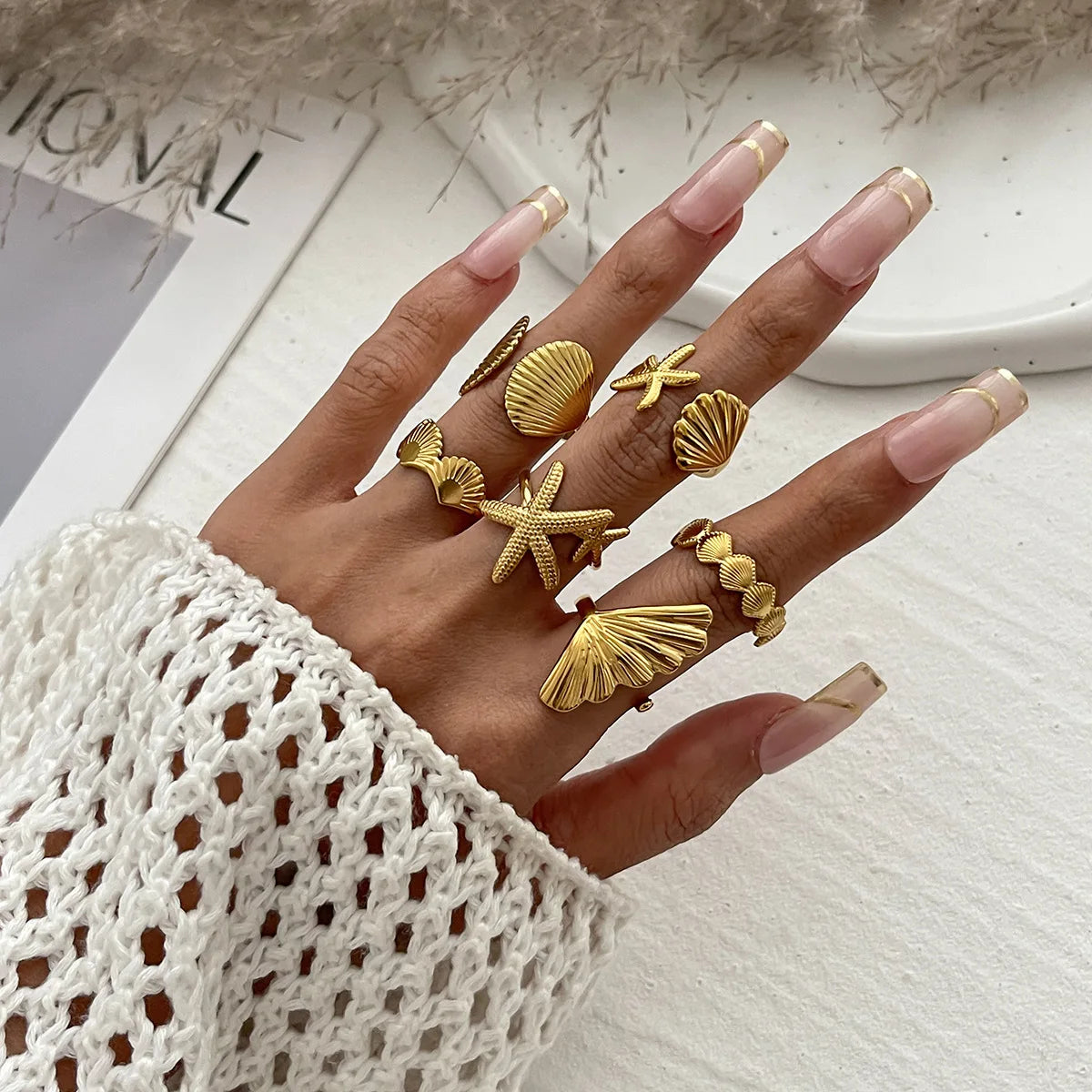 Shell Starfish Ocean Ring Set - VEYAROSE
