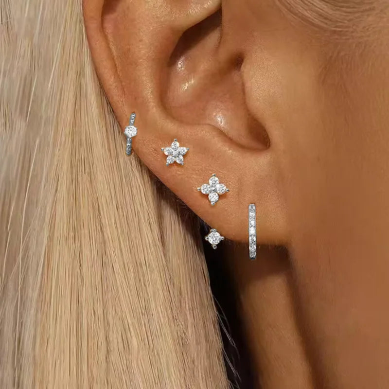 Crystal Flower Hoop Earrings Set - VEYAROSE